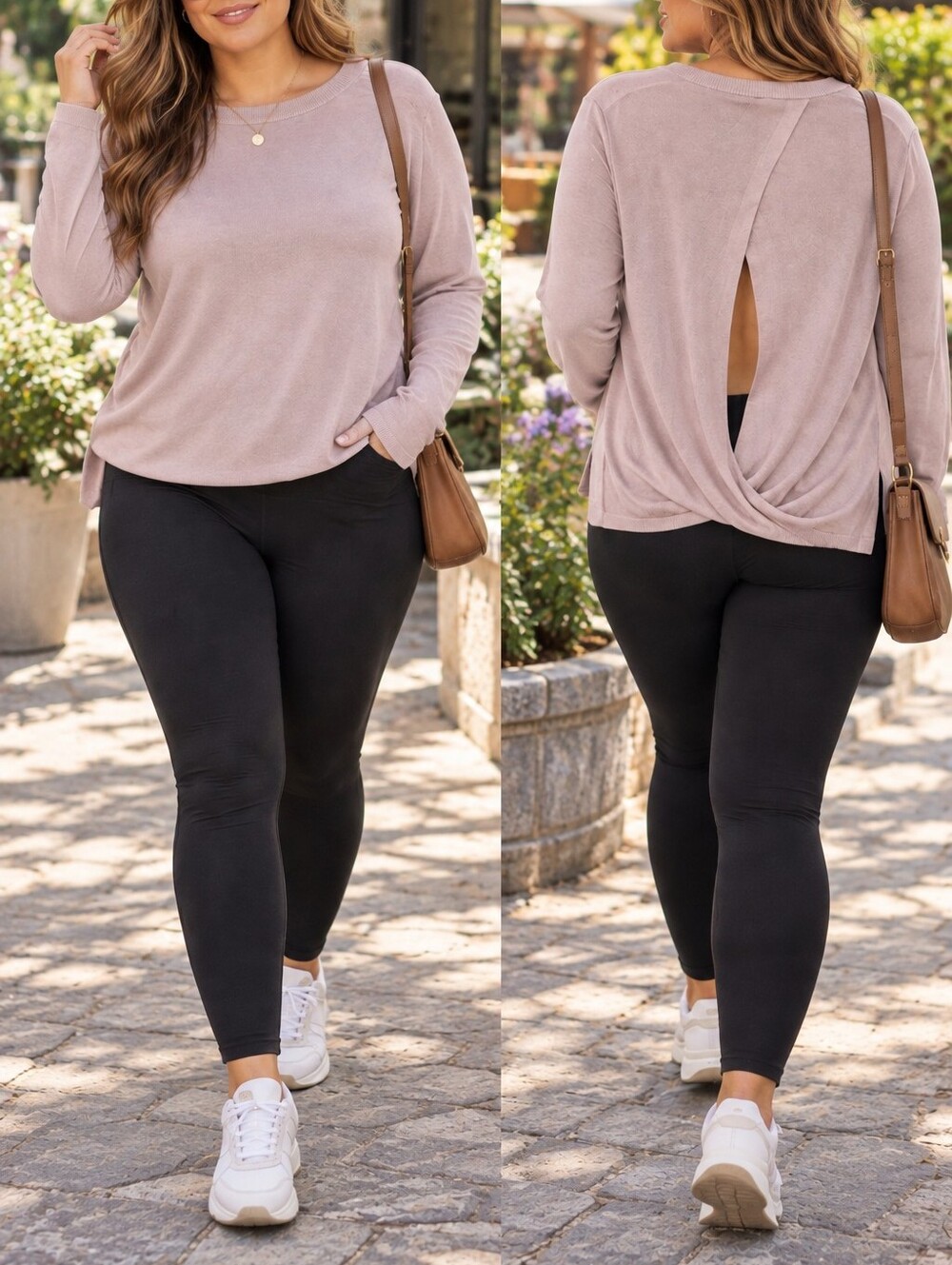 Lululemon Athletica Dusty Pink Crewneck Sweater Open Back Draped Knit Athleisure